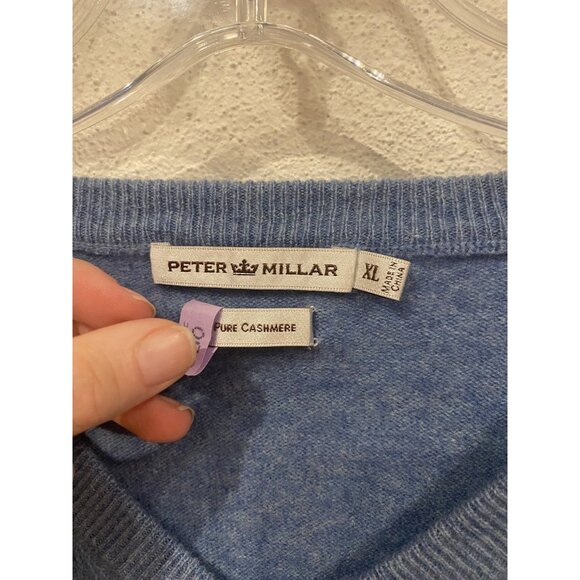 Peter Millar Sweater Mens XL Blue Pure Cashmere Pullover V Neck Soft Luxury Knit - Picture 3 of 4